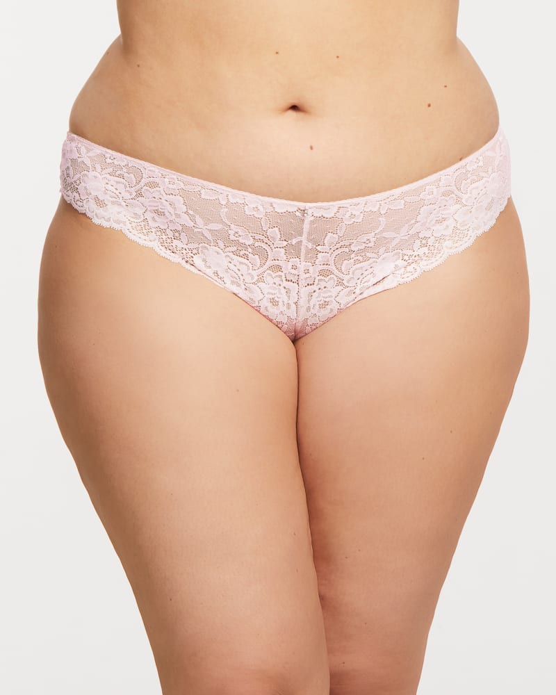 Front of a model wearing a size XL Brandy Brazilian Panty in Blush by Montelle. | dia_product_style_image_id:184930
